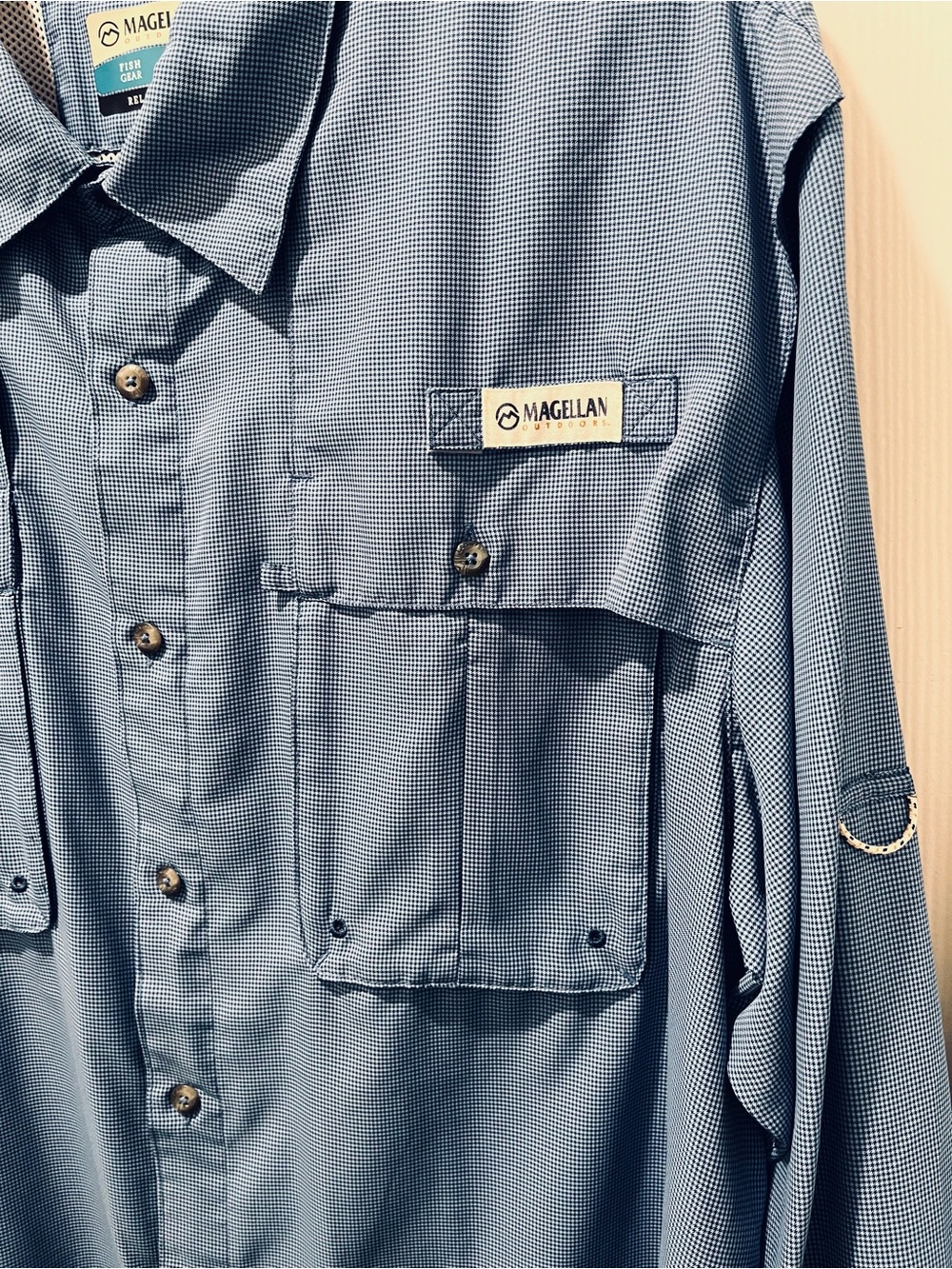 Magellan Outdoors Men's Micro Houndstooth Button-Down Shirt - Navy & White XL - Picture 6 of 8